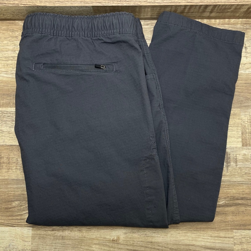 BYLT Weekender Drawstring Pants Elastic Waist Men's XL Charcoal Grey Ripstop Zip